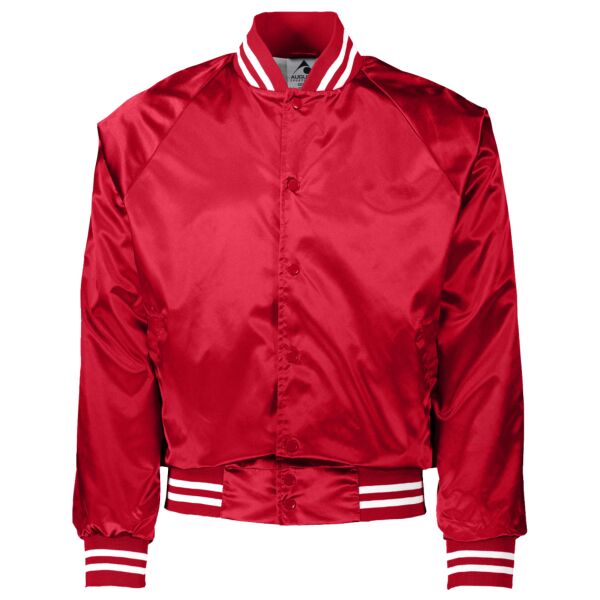 Unisex Striped Trim Satin Baseball Jacket Thumbnail